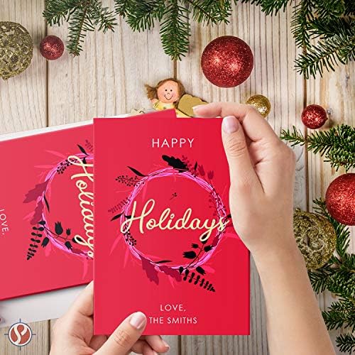 א7 כרטיסי ברכה ריקים בחצי קיפול אדום-נהדר לכרטיסי חג, חג המולד ושנה החדשה / 5 איקס 7 | 50 כרטיסים לחפיסה